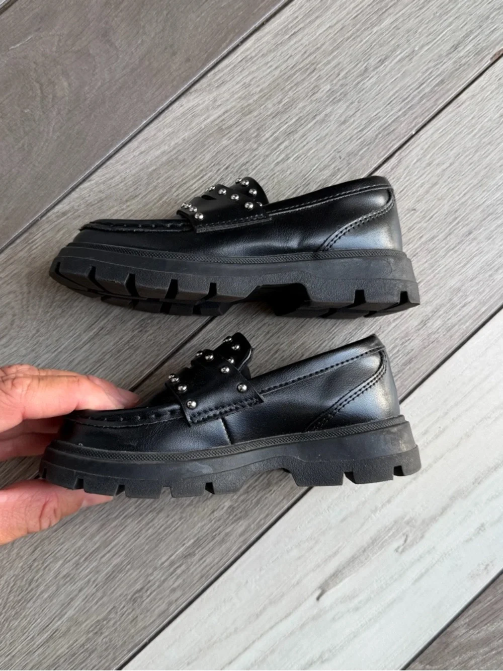 Zara Black Studded Lug Sole Loafers